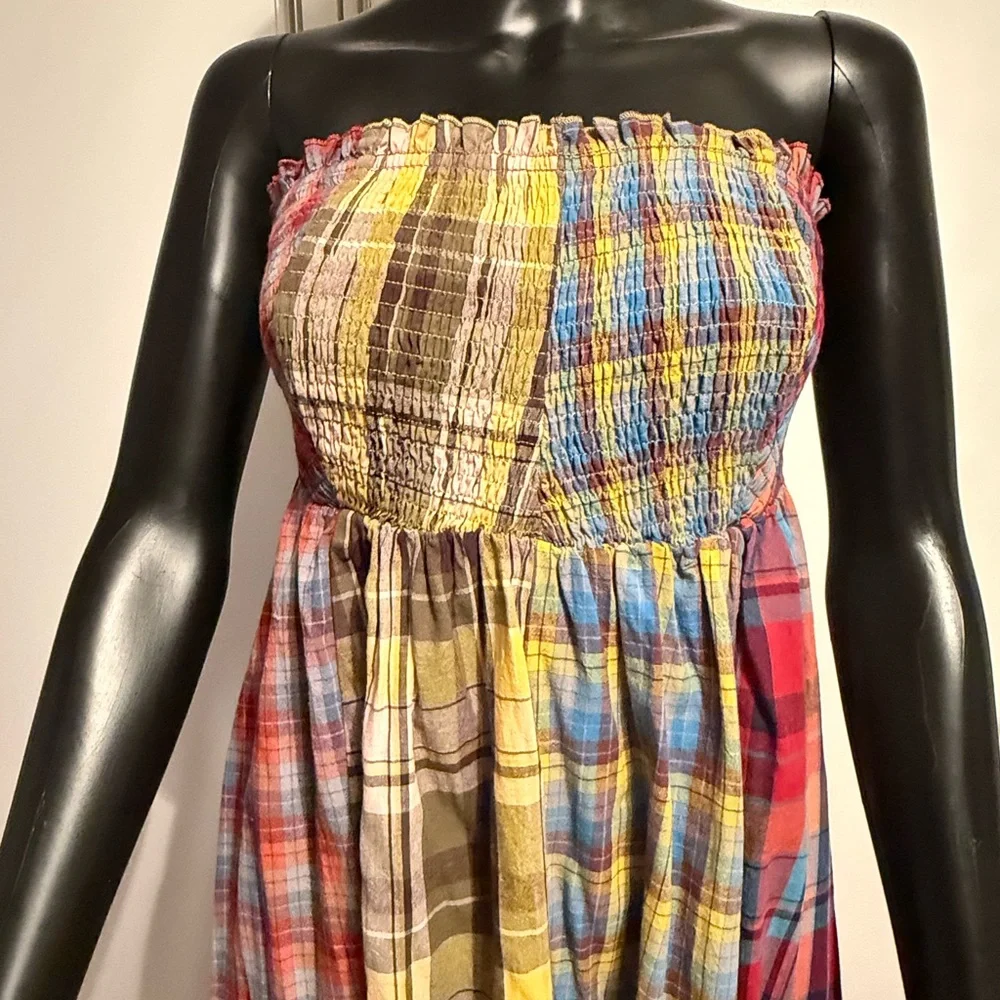 Vibrant Plaid Strapless Maxi Dress - Picture 2 of 4